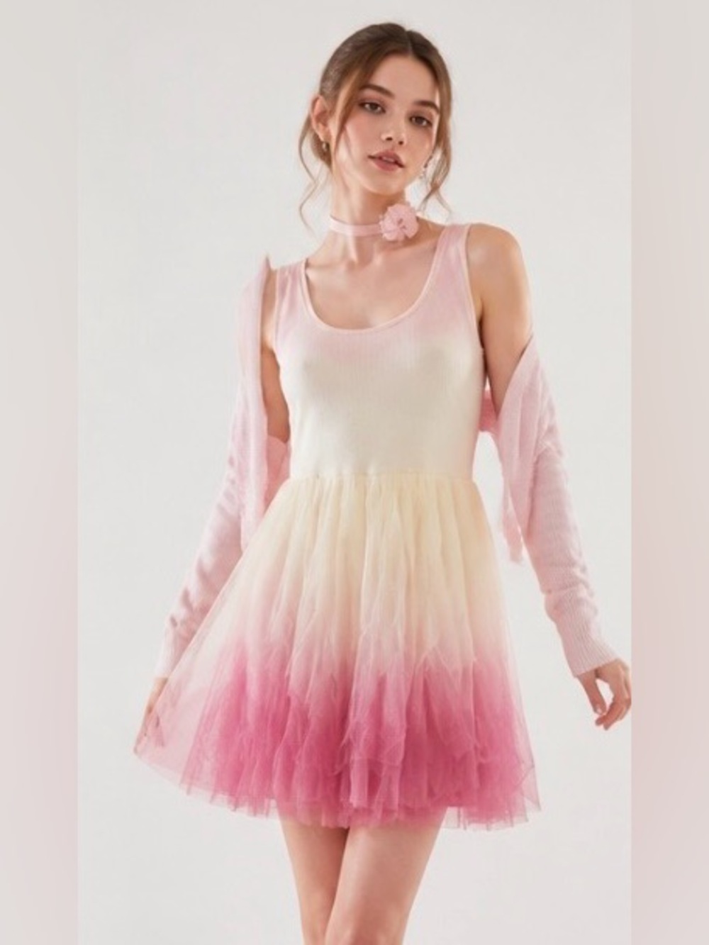 LOST Dress Mini Mesh Tank Stretch Tutu Dance Skate Layered Pink White